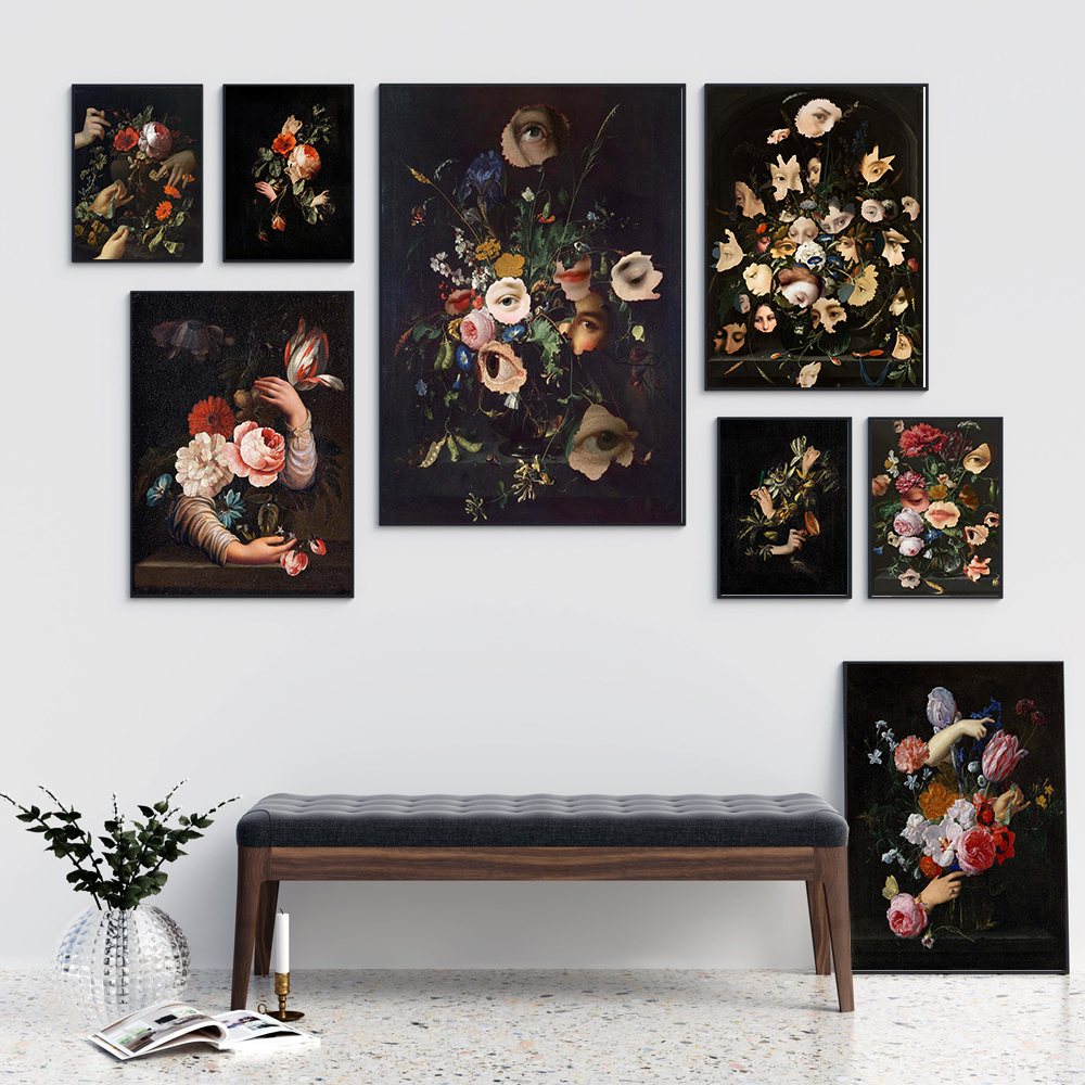 Темные цветочные классические плакаты изобразительного искусства голландская цветочная натюрморта живопись и принты