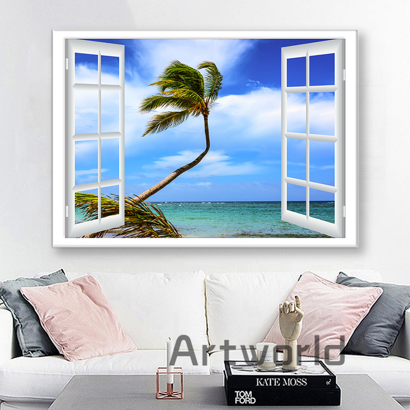 Het landschap buiten het raam Creative Nature Landscape Painting Canvas Wall Art Pictures Posters and Prints for Room Decor