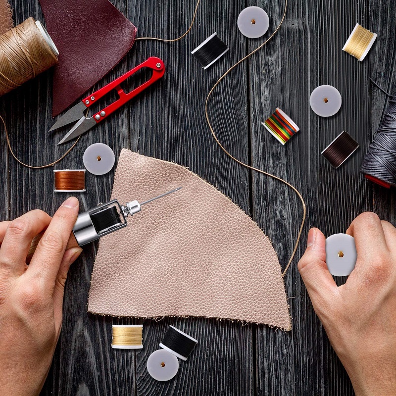 Kit de herramientas de Awl de costura para suministros de tela de cuero, costura de costura de cuero costura, agujas y carretes de reemplazo de hilo