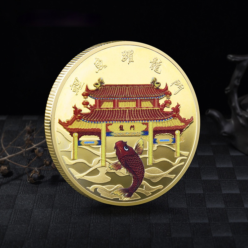 Chinese Fu Mean Good Luck To You Commemorative Coin Koi Mascot Carp Gold and Silver Plated Coins Embossed Metal Craft Badge Gift