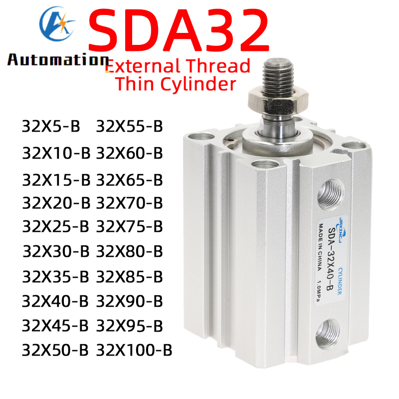 Luftcylinder SDA-B Series Male Thread Pneumatic Compact Airtac Type 32mm Bore to 5 10 15 20 25 30 40 45 50mm Stroke SDA32-5B