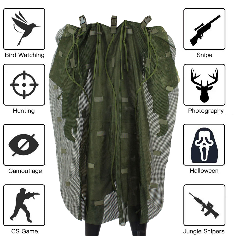 Rocotactical Breattable Ghillie Suit Foundation, RipStop, CP Multicam + Ghillie Cape för jakt, snikskytt, Airsoft Wildlife Photo