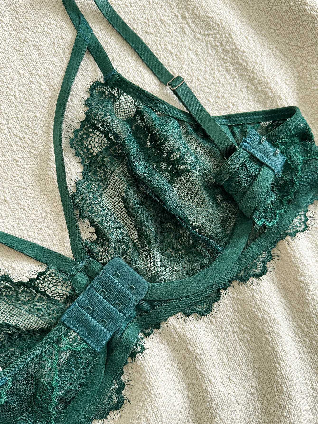 BRAS Womens Lingerie Underwear Eyelash Sexig Fancy Spets Strapping Underwire Bra Brasilianska trosor 240410