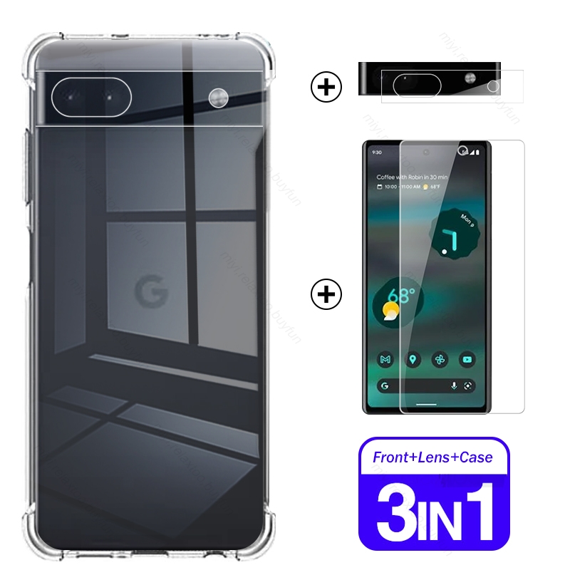 3in1 Clear Soft Silicone Case + Camera Lens Screen Protectors Tempered Glass voor Google Googe Pixel 6a 6 A A6 Pixel6 Pixel6a 5G