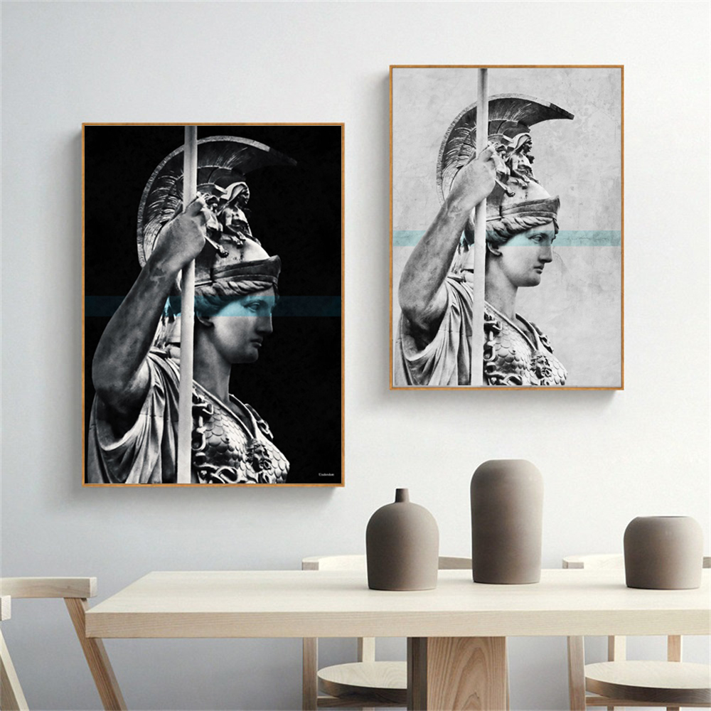 Sculpture noire et blanche Zeus et Neptune Art PaintIntg Classical Canvas Prints Affiche grande murale pour le salon DÉCOR HOME