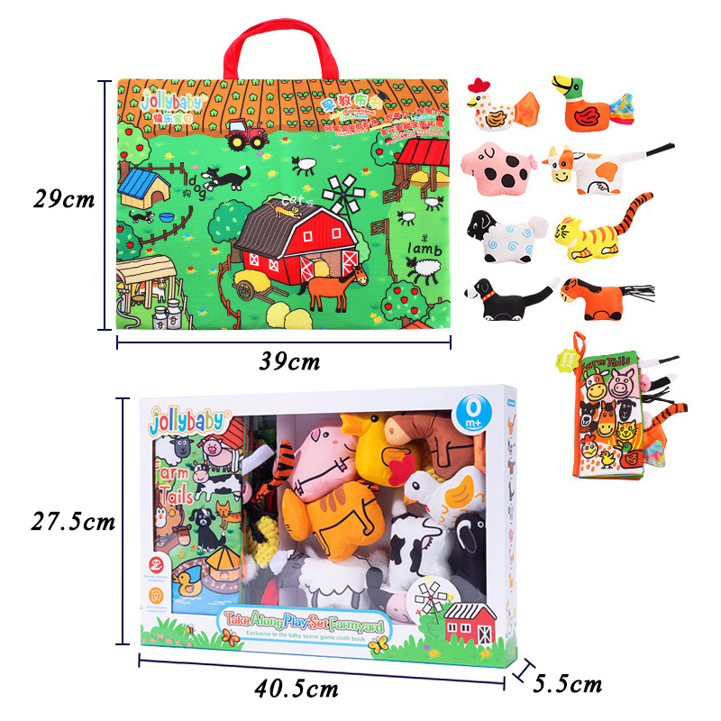Baby Animal Quiet Book Puzzle Sensory Toys Tyg Dinosaur Farm/Rainforest/Jungle Animal Soft tygbok Kognitiva spädbarn Toys