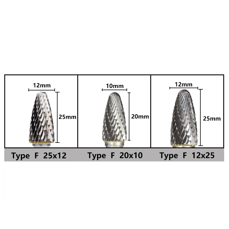 Fichiers rotatifs 6 mm shank double coupe Rotary Burrs F Style Carbide Burrs pour Dremel Rotary Tool Wood Carving Milling Cutter