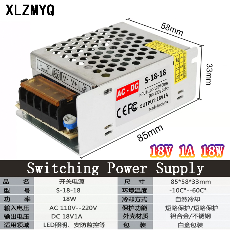 18 V Alimentation de commutation Transformateur lumineux AC110V 220V à DC 18V 1A 2A 3A 5A 6A 10A 20A ADAPTATEUR DE L'ALIMENTATION D'ALLUME SMPS