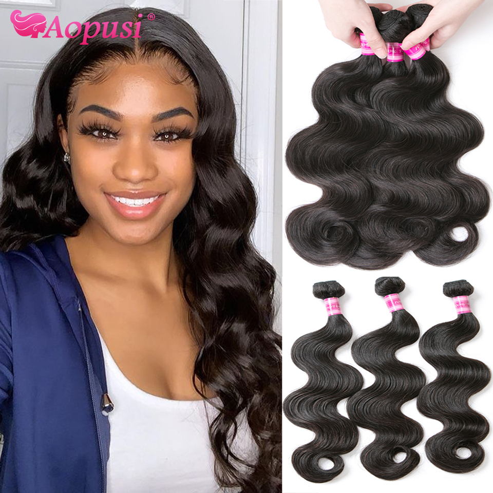 Aopusi Peruvian Body Wave Bundles 100% Human Hair Weave Bundles 1/3/4/ Pcs Remy Hair Human Hair Extensions Double Weft 8-30 Inch