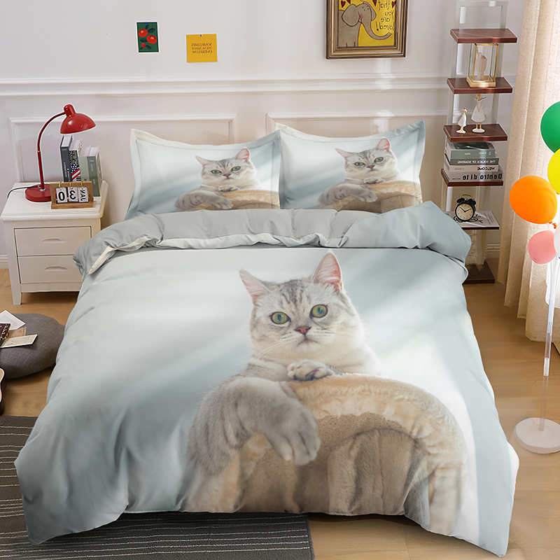 Set di biancheria da letto gatti 3d Coperchio piumino animale di lusso con set di letti Queen size King King Modello personalizzato