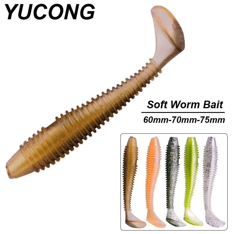 Yucong Yumuşak Solucan Yemleri 6cm-7cm-7.5cm Silikon Balıkçılık Balıkları Kauçuk Mayolar Jigging Wobblers Pike Lurre Pesca Accessori