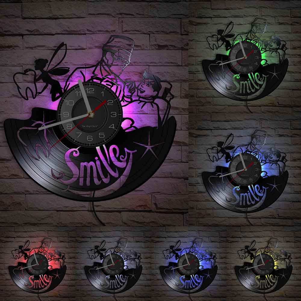 Smile It's Tooth Fairy Decorative Wall Clock Dental Clinic Hospital Stomatology Department Wall Watch With LED Gift For Dentists