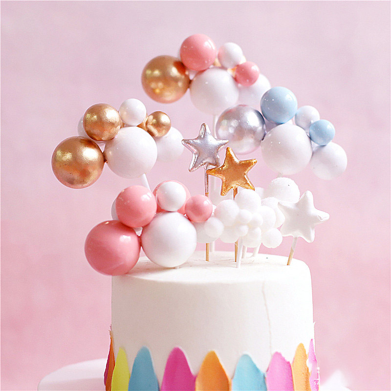 Multicolor Ball Cake Topper Clouds Cake Insert Card Baby Shower Happy Birthday Party Dessert Baking Decor Wedding Supplies