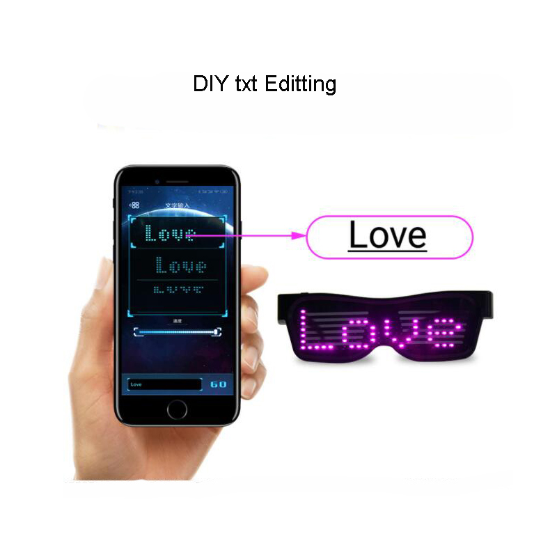 Magic Bluetooth LED Party Glasses App Control Luminous Glasses USB Charge Diy Edit Multi-Lentual Quick Flash Led