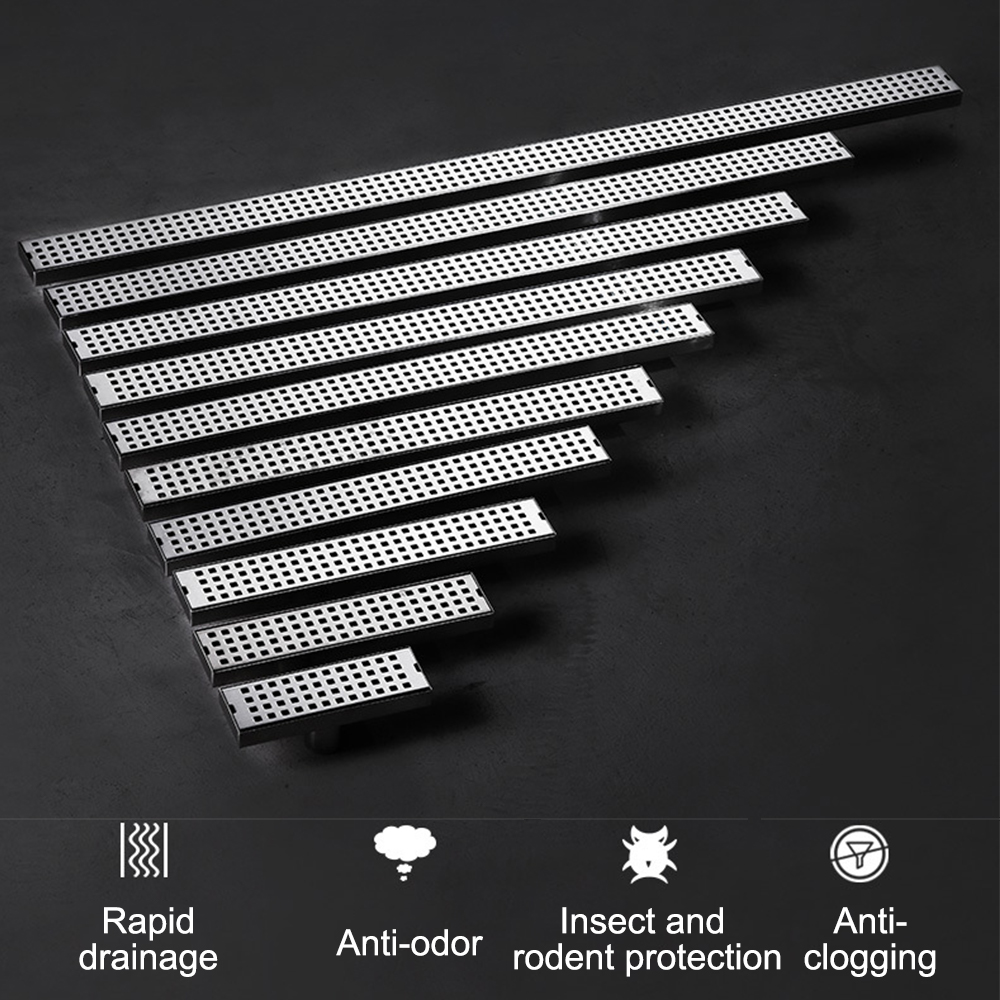 20-100cmサイドアウトレットフロアドレンスクエアパターンバスルームシャワー排水長方形廃棄物排水ストレーナー