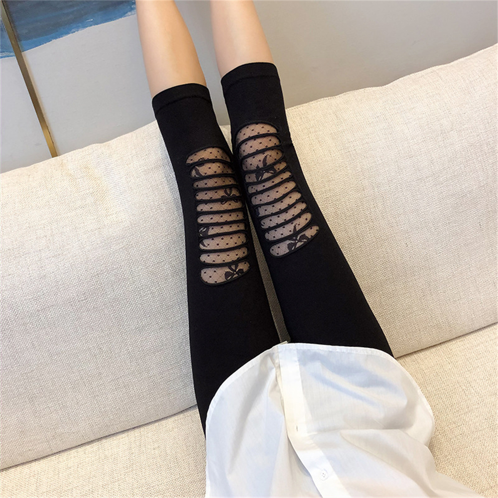 Vrouwen mesh legging sexy Zie door streep knie-lengte broek zomer elastische dunne zwart kanten slanke bandages leggings mujer 2024