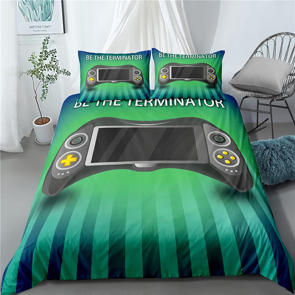 Speldäcke omslag Set Gamer Room Decor för Boy Kids Teen Videospel Tvilling Bedbling Set Microfiber Gamepad Let's Play Quilt Cover