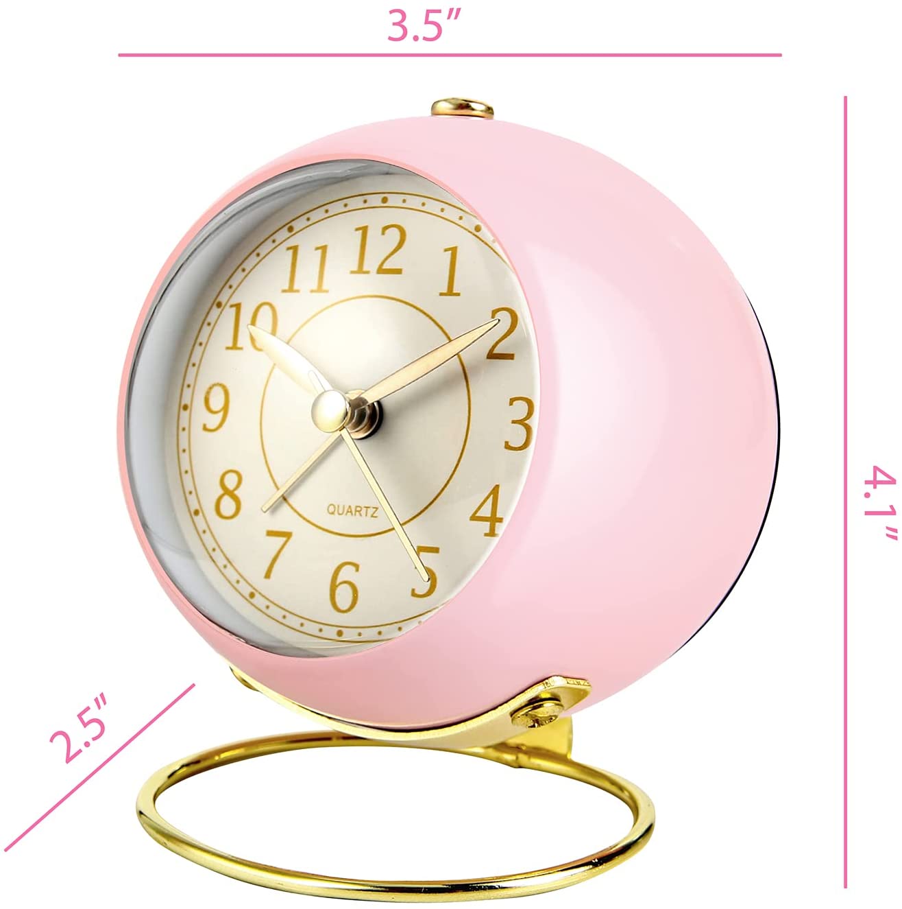 3.5 Inch Small Battery Operated Classic Non-Ticking Silent Cute Desk Table Bedside Quartz Alarm Clock with LED Backlight