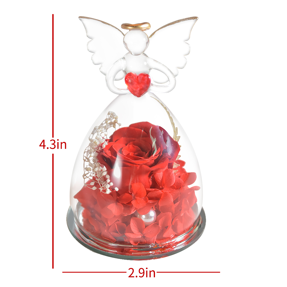 Engel Figuren Real erhaltene Rose im Engel Glas Cover Ewige Blumen Geschenke für Hochzeit Geburtstag Mutter Valentinstag Jubiläum