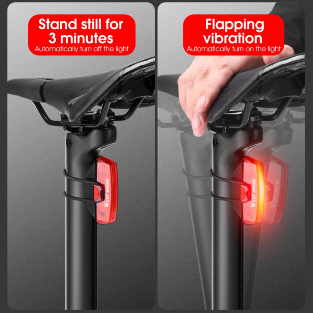 Vérificateur de frein à détection intelligente du feu arrière USB LED rechargeable avertissement Light Night Bike arrière lumière de la montagne de montagne