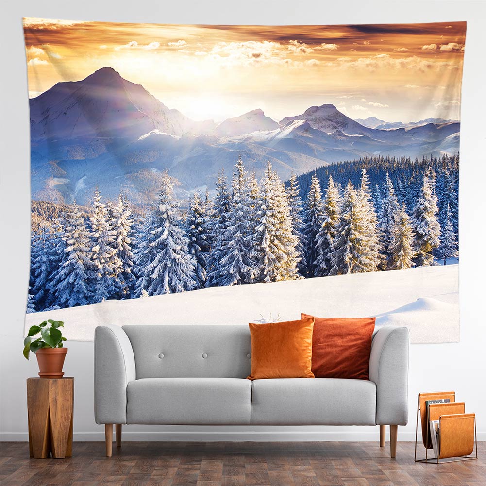 Boho Tapestry Wall Art Decor Home Beautiful Winter Cedar Snow Print grande hippie