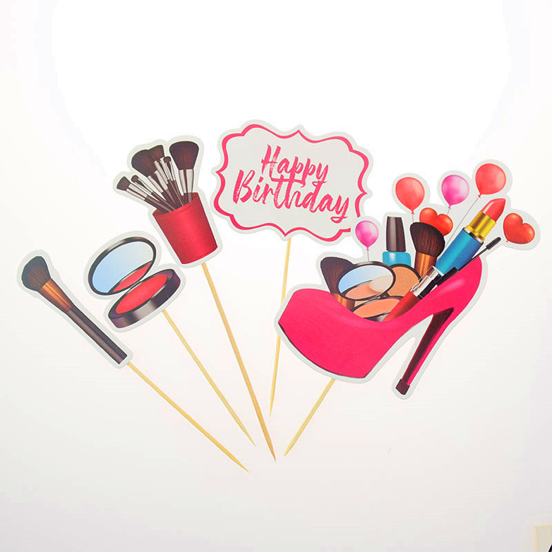 ハイヒールガールケーキトッパーリップスティックバッグ化粧品誕生日パーティー香水カップケーキトッパーお誕生日おめでとうデザートケーキ装飾