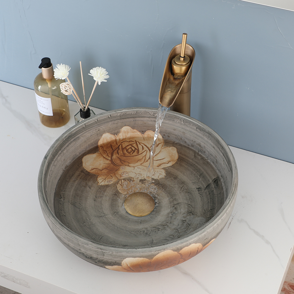 Monite Brown Art naczynie ceramiczne zlew łazienkowy Zestaw Pionitowy malarstwo ceramiczne basen wodospad Antiqu