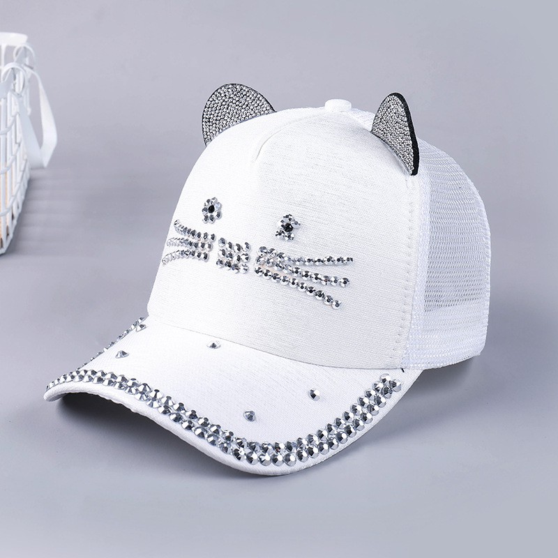 Unisex Beyzbol Kapağı Çocuk Kedi Kulakları Perçinler Güneş Kovboy Şapk Snapback Rhinestones Elmas Kapak Erkek Kızlar Günlük Kapak Kemik Gorro