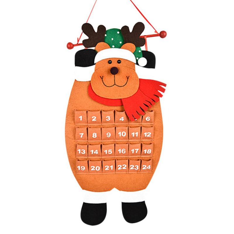 Santa Claus Snowman Elk Advent Calendar med fickor 24 dagar hängande julnedräkning Felt kalender för inomhusheminredning