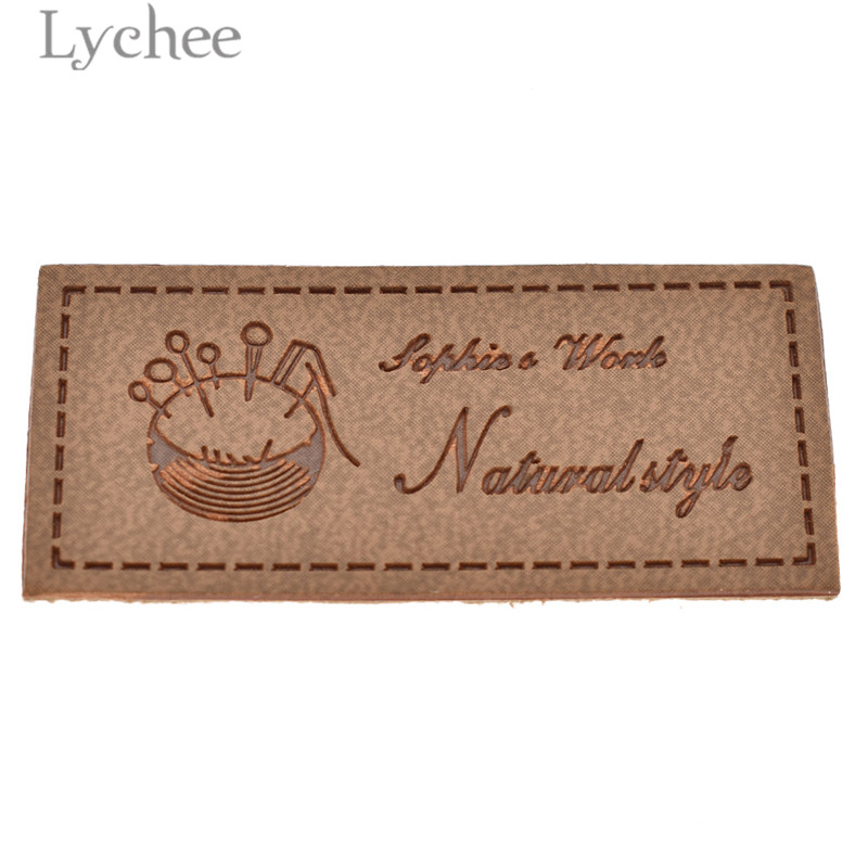 Lychee Life Vintage Natural Style Square PU Leather Labels Blank Embossed Tags for Garment Bags DIY Sewing Accessories