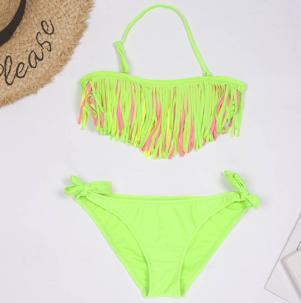 Tassel Girls Kids zwempak badkleding goedkoop vast zwempak kinderen verbat bikini's 2023 Holiday Beach Baby Biquini Infantil