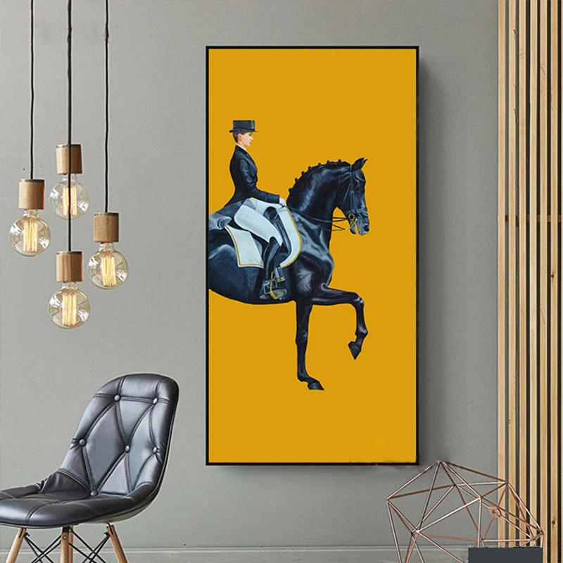 Klasik Modern Turuncu At Yarışı Tuval Baskı Posteri Giriş Yolu Büyük Boyut Ev Dekoru için Serin Duvar Sanat Resimleri