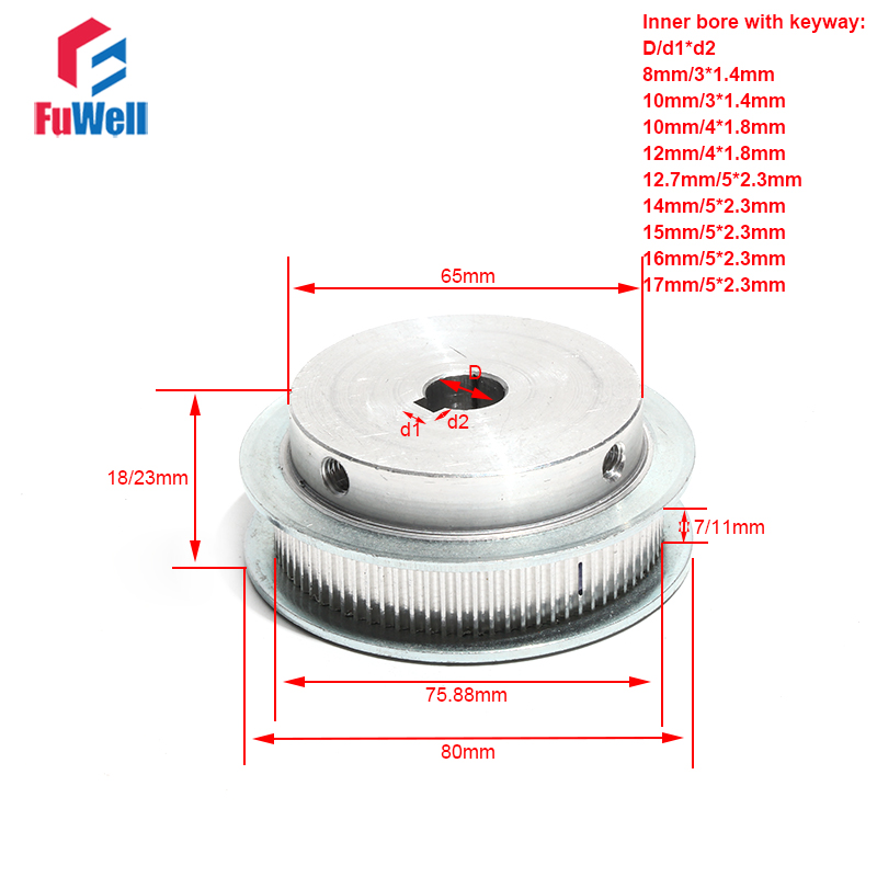 S2M 120Teeth Timing Pulley with Keyway Aluminum Alloy S2M-120T Gear Belt Pulley 8/10/12/14/15mm Bore Synchronous Toothed Pulley