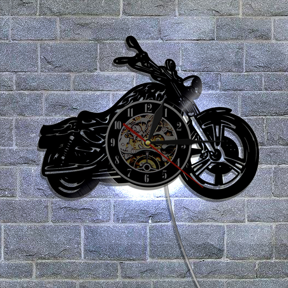 Светодиодные виниловые настенные часы современный дизайн мотоцикл Любитель Lover Wack Watch Bar Bar Cafe подар