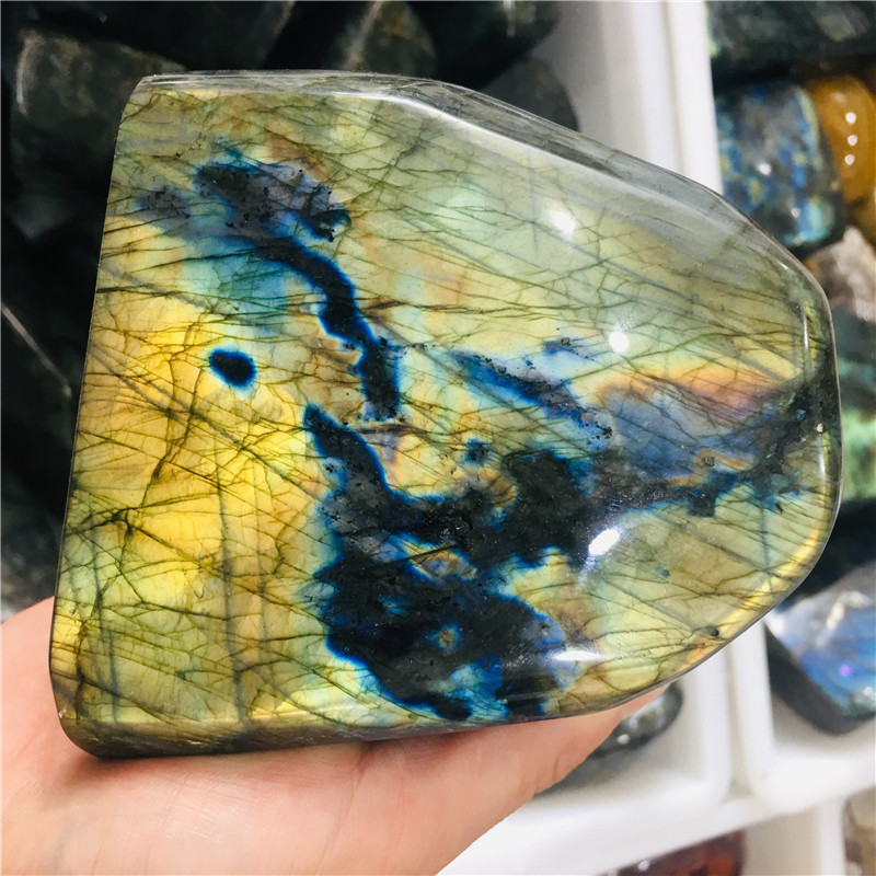 100-3kg Natural labradorite free form stone shining labrador feldspar stand stone Healing