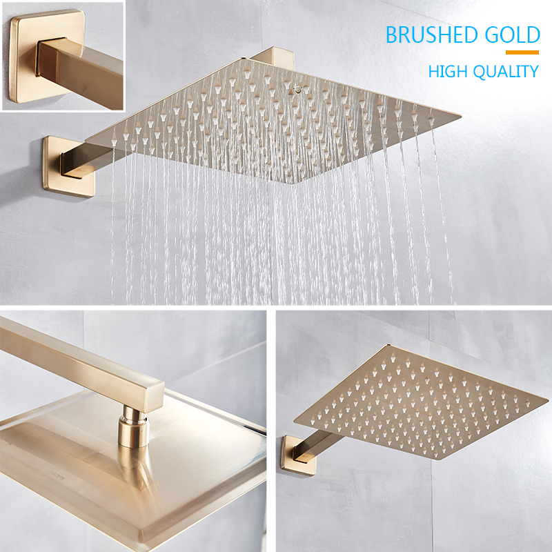 Borstat guld badrum duschuppsättning regn duschhuvud enstaka handtag duschkanen väggmonterad badduschblandare vattenuppsättning