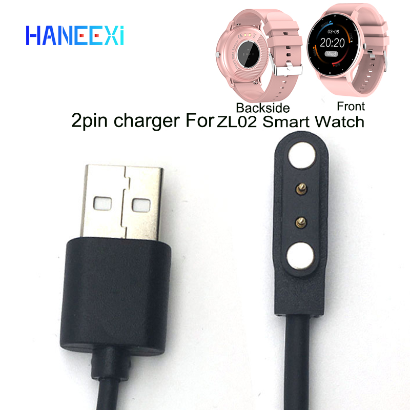 Magnetisk laddning av hög kvalitet för ZL02 ZL01 Smart Watch Armband 2 Pin Black Power Charger Data Cables