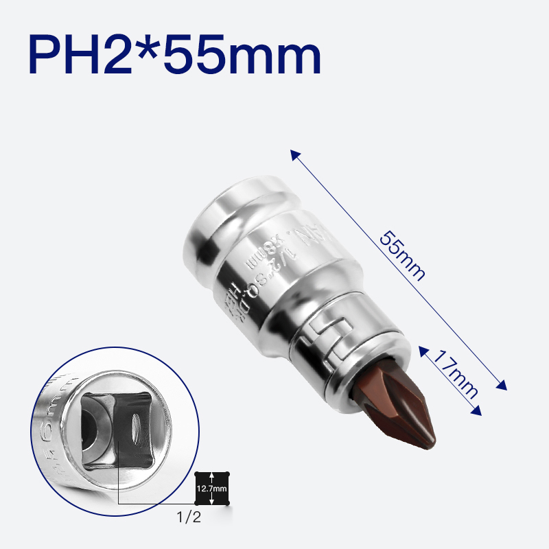 1/2' Square drive S2 Alloy Quick Phillips Socket Screwdriver Bit Wrench 55MM/104MM Length Cross PH1 PH2 PH3 PH4 Hand Tools