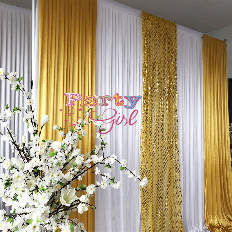 Blanc et or Ice Silk Wedding Fell Curtain Sequin Stage Contexte pour la décoration de la fête d'événement
