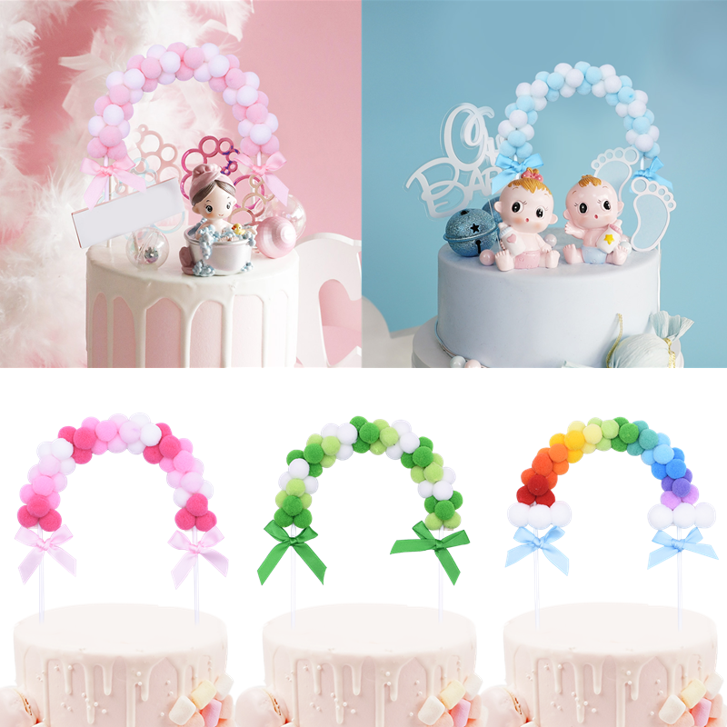 Miłość Prezent Róż Niebieski miękki pompom ciasto topperę Rainbow Arch Cake wstawienie wystroju baby shower urodzinowe przyjęcie weselne