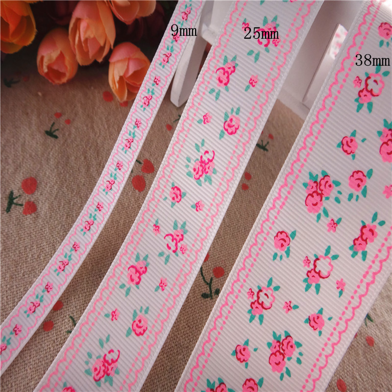 9 mm/25 mm/38 mm 5 yards Grosgrain linten Leerbloemen Gedrukt DIY 100% Polyester Hairbogen Handgemaakte materialen YM18020906