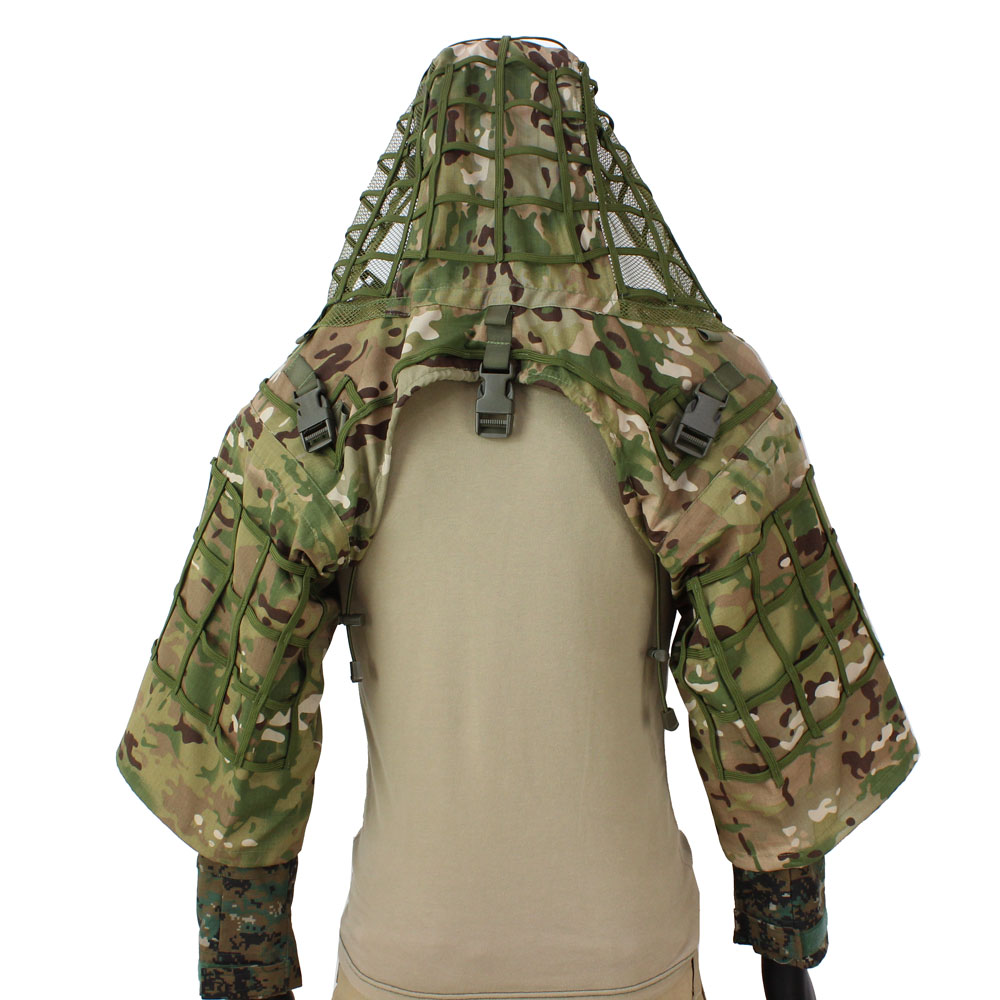 Rocotactical Breattable Ghillie Suit Foundation, RipStop, CP Multicam + Ghillie Cape för jakt, snikskytt, Airsoft Wildlife Photo