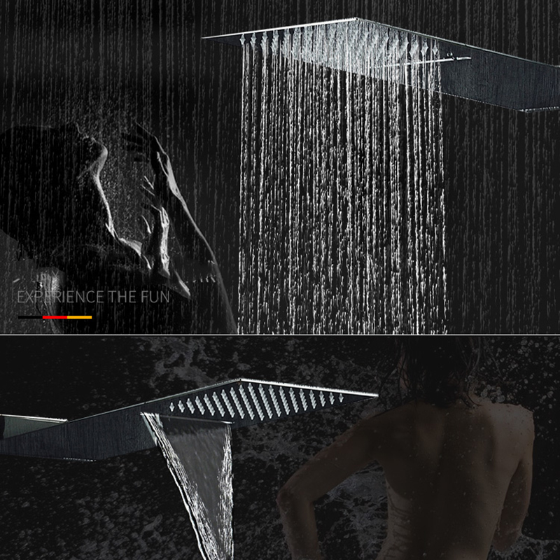 Modern Bathroom Rain Waterfall Shower Set Thermostatic Mixer Bath Shower Mixer Tap Brass Body