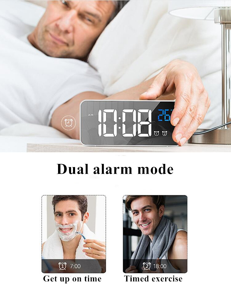 Rechargeable Digital Alarm Clock Voice Control Snooze Night Mode Table Clock Music Electronic LED Clocks Despertador Digital