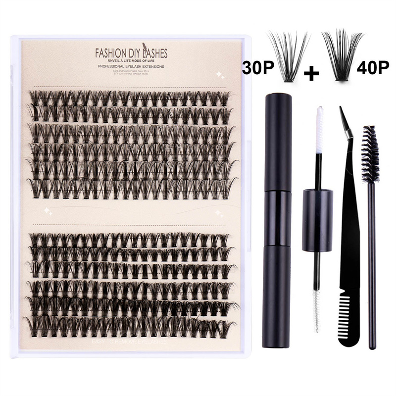 12 Zeilen l Curl d Curl 30d 40d Fashion DIY falsche Wimpern Erweiterungsmaterial Segment DIY Wimpern mit Klebstoffwerkzeug Kit