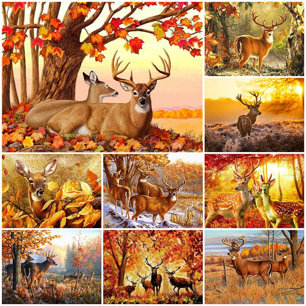 5d Diy Diamond Painting Autumn Deer Full Drill Cross Cross Cast Kit Diamond Art Art Decor Regalo Natale