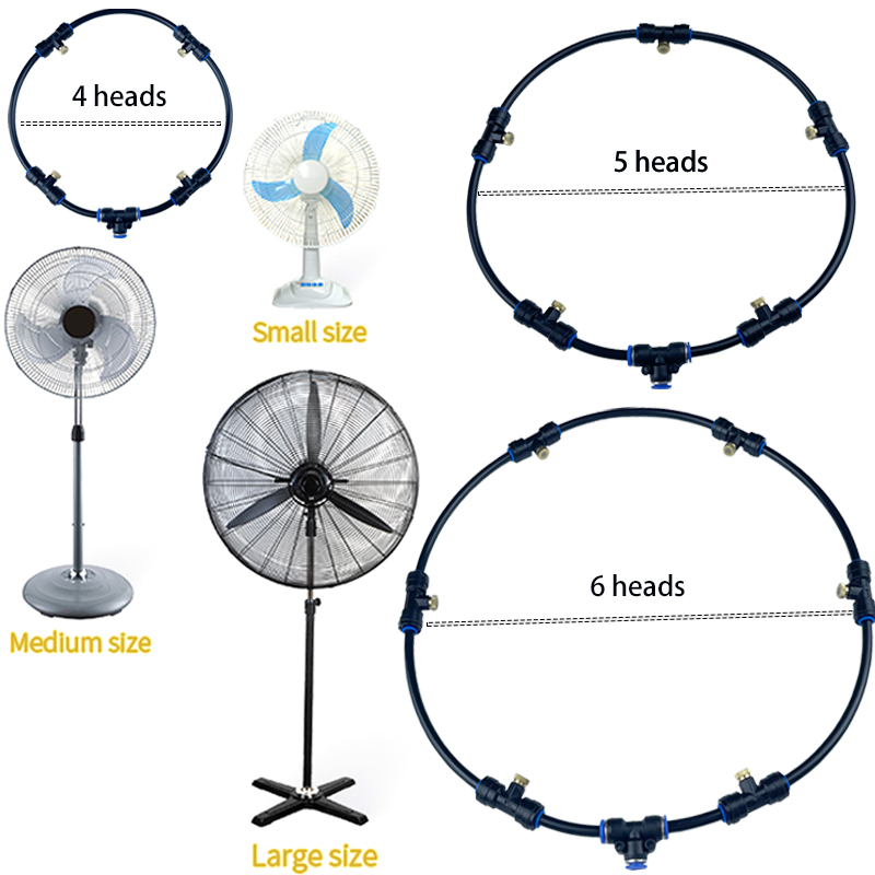 3M/6M/10M Auto Nouring Fan Mist Line Kit para Summer Refrigeing Patio Breeze com Sistema de Spray de Adaptador de Plástico Adaptador de Bocal de Bronze