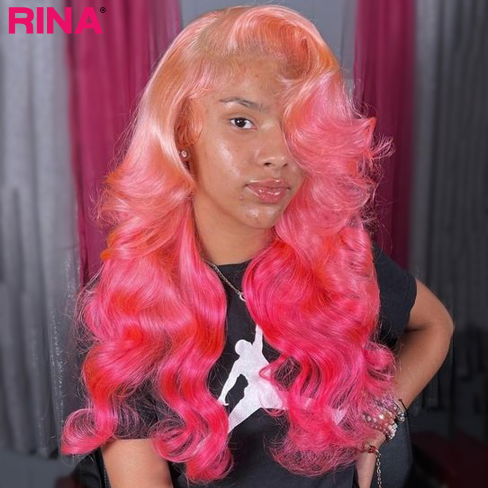 28 30 Inch Ombre Pink Body Wave Transparent Lace Human Hair Wigs Brazilian Wavy Lace Frontal Wig For Black Women Pre Plucked