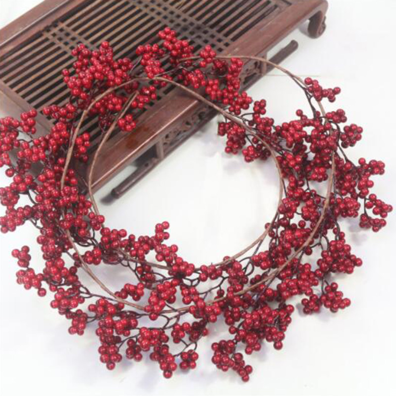 5.9 ft Noel kırmızı berry çelenk yapay bordo kırmızı pip şömine süslemeleri için Noel çelenk tatil dekor