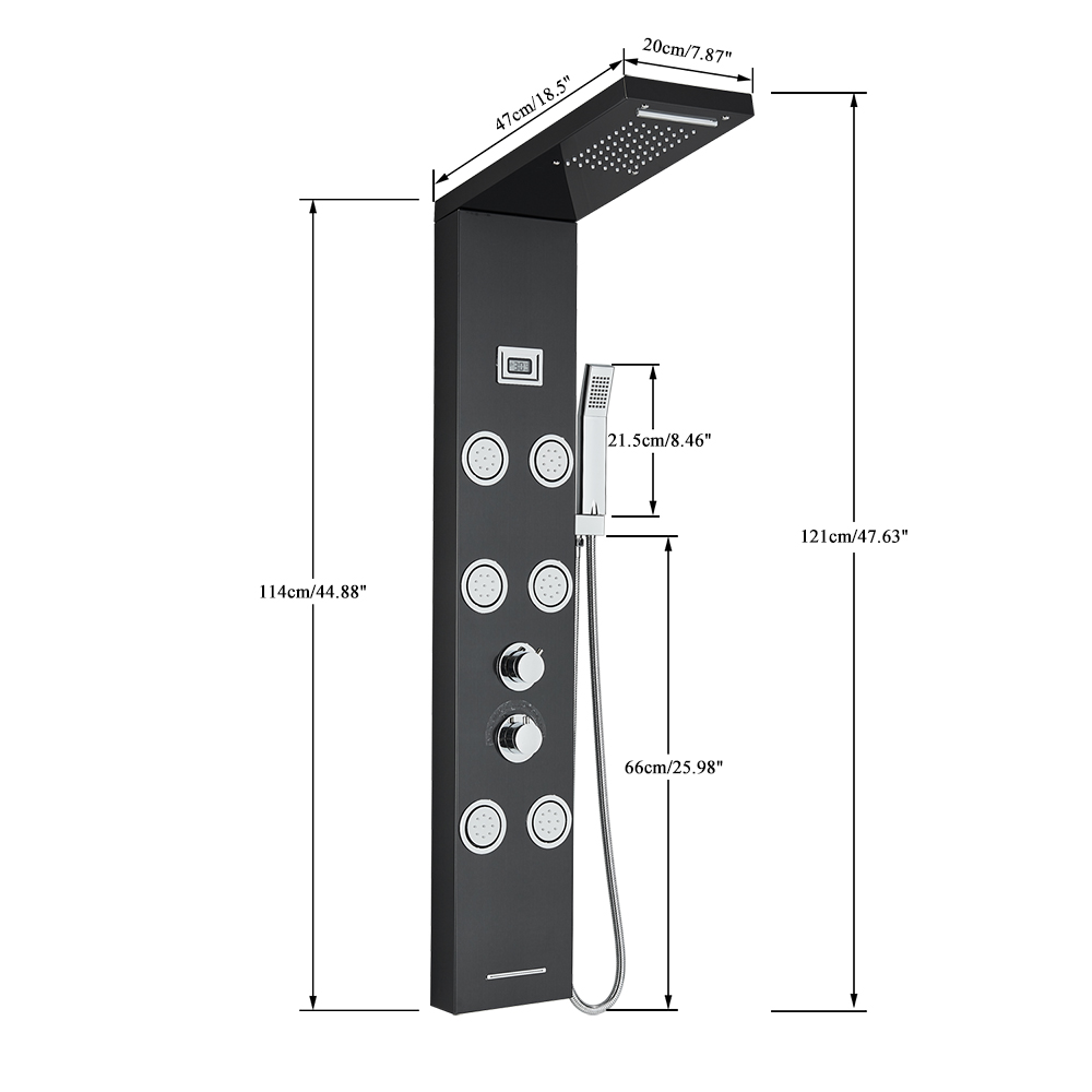 New Black/Brushed Bathroom LED Shower Panel Tower Faucet System Wall Mounted Mixer Tap SPA Massage Temperature Screen